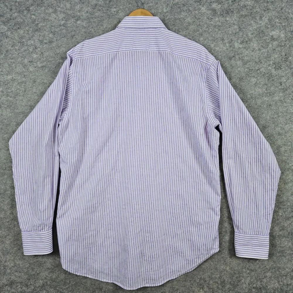 Neiman‎ Marcus Men's Shirt Size L Purple & White Stripes Floral 100% Cotton SPOT